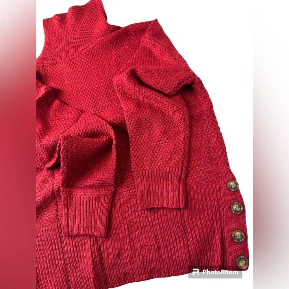 Women's Red Wine Turtleneck Sweater Chunky Knit Long Sleeve pullover Loose Small